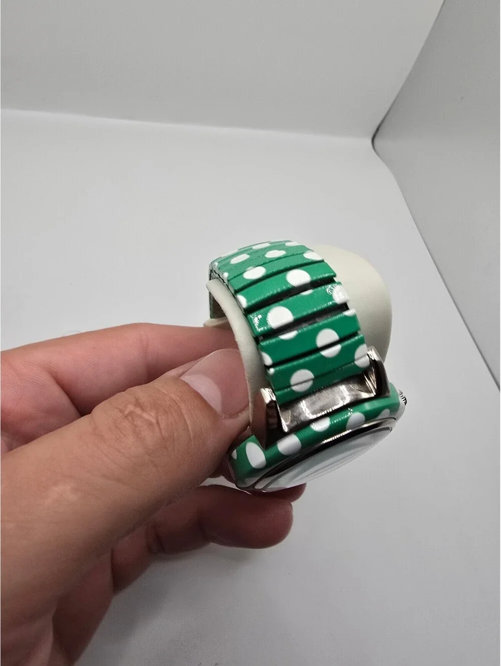 Isaac Mizrahi Live! Women’s Quartz Analog Polka Dot Green Dial Silver Bracelet